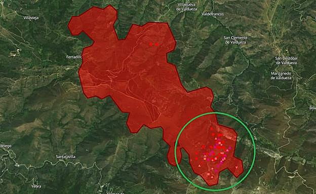 Imagen de la zona afectada por el incendio de Montes.