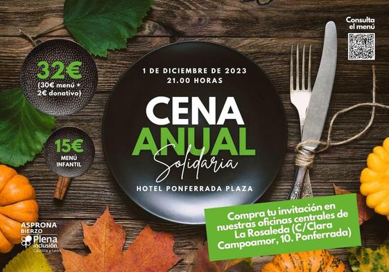 Cartel de la cena anual solidaria de Asprona Bierzo.