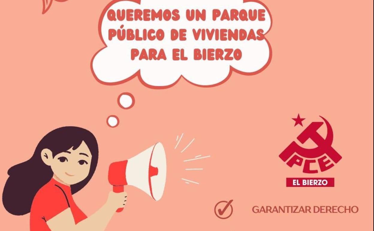 Cartel de la campaña del PCE en favor de un parque público de viviendas en El Bierzo. 