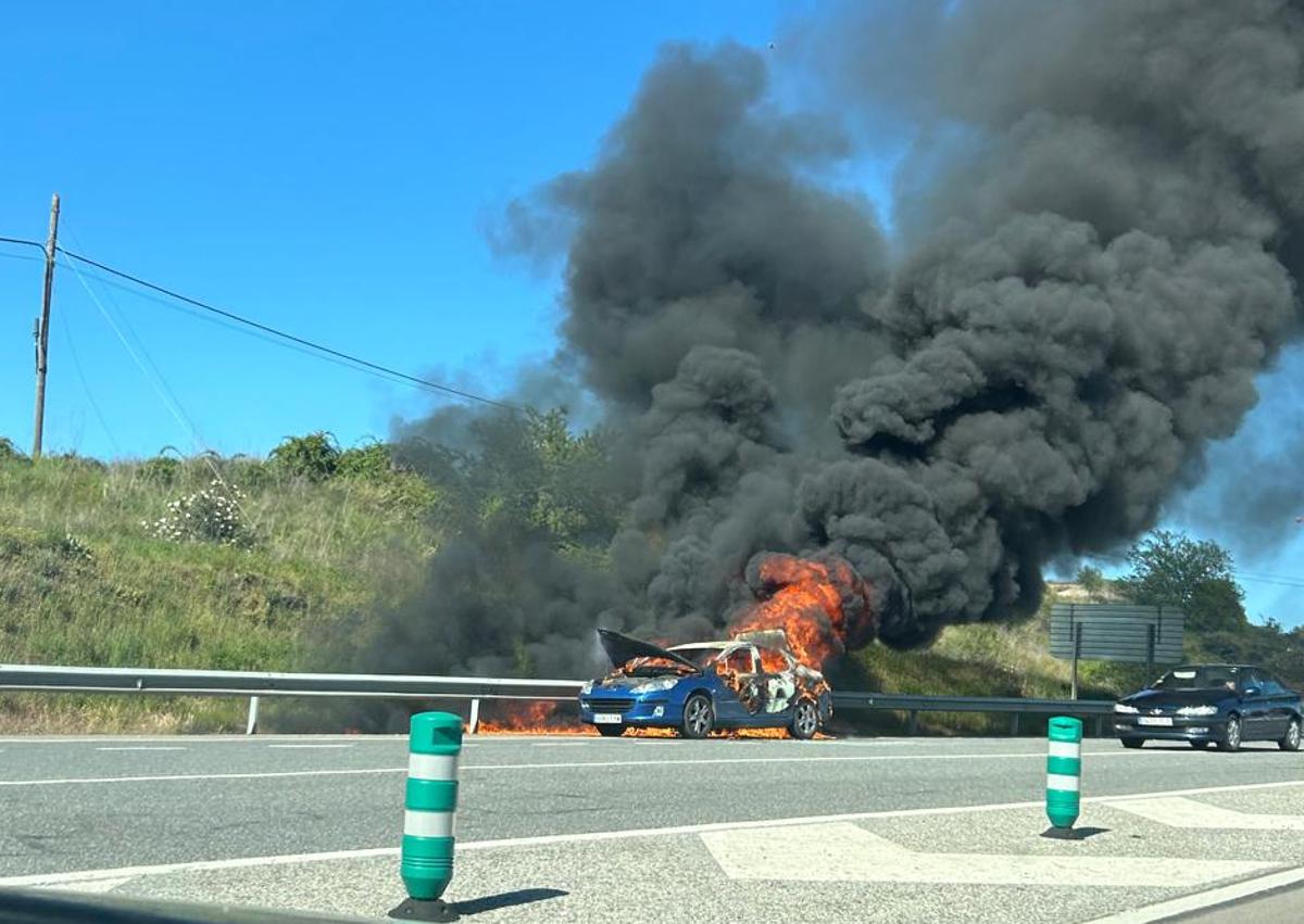 Imagen secundaria 1 - El fuego calcinó por completo el vehículo y provocó una intensa nube de humo negro.