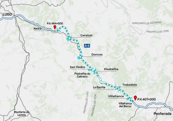 Túneles de la A-6 entre Lugo y León afectados por las obras.