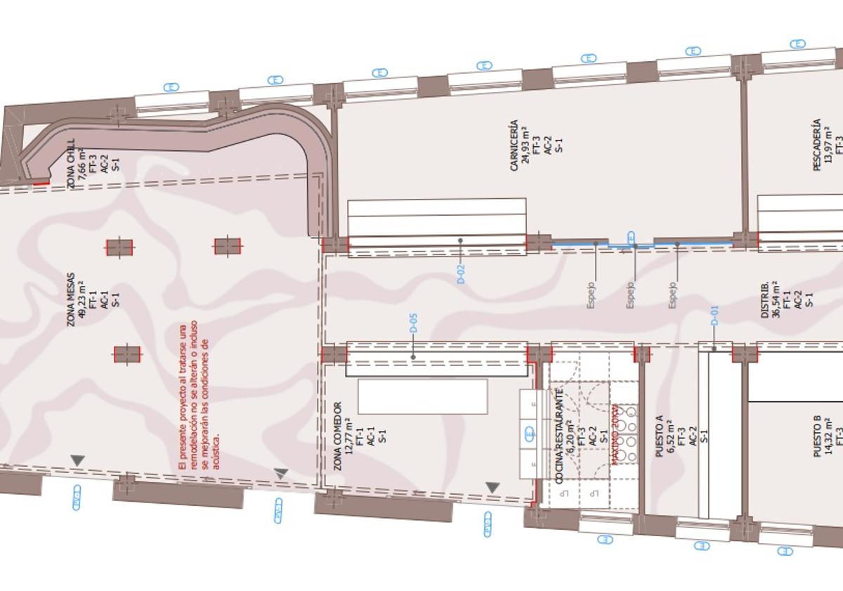 Imagen principal - Parte del plano y simulaciones del aspecto que le quieren dar al nuevo mercado de abastos de Fabero.