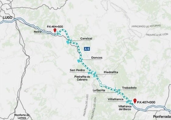 Imagen del tramo afectado por los cortes de tráfico en la A-6.