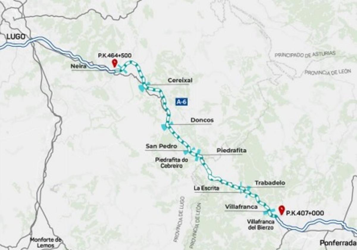 Imagen del tramo afectado por los cortes de tráfico en la A-6.