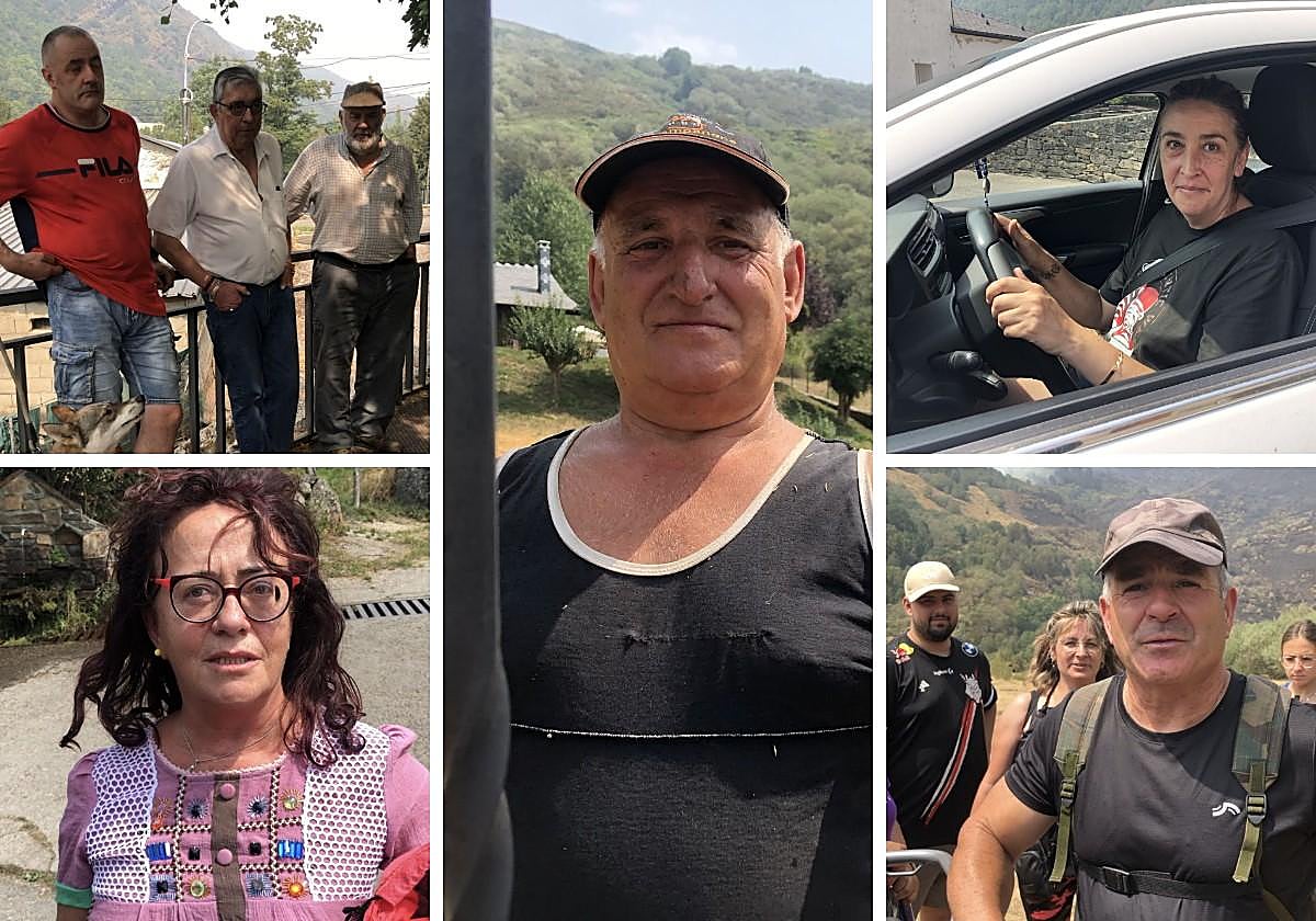 Vecinos del pueblo de Orallo, localidad de Laciana que suma ya nueve días con un incendio que sigue devastando sus montes.