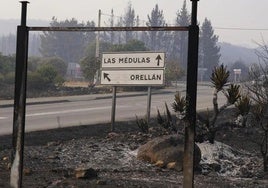 Imagen de los daños causados por el fuego en las inmediaciones de la carretera de acceso a Las Médulas y a Orellán.