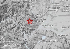 Epicentro del leve seísmo que se registró en El Bierzo en la madrugada de este domingo, 9 de noviembre.