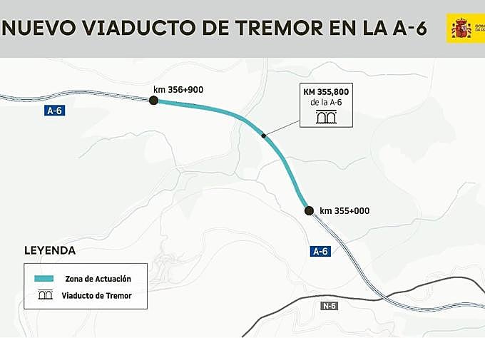 Imagen de la zona de actuación para la construcción del nuevo viaducto del Tremor en la A-6 en El Bierzo.