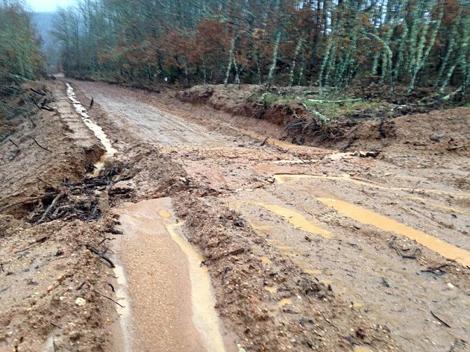 Situación en la que quedaron los caminos de la concentración de Quinta-Noceda tras las lluvias
