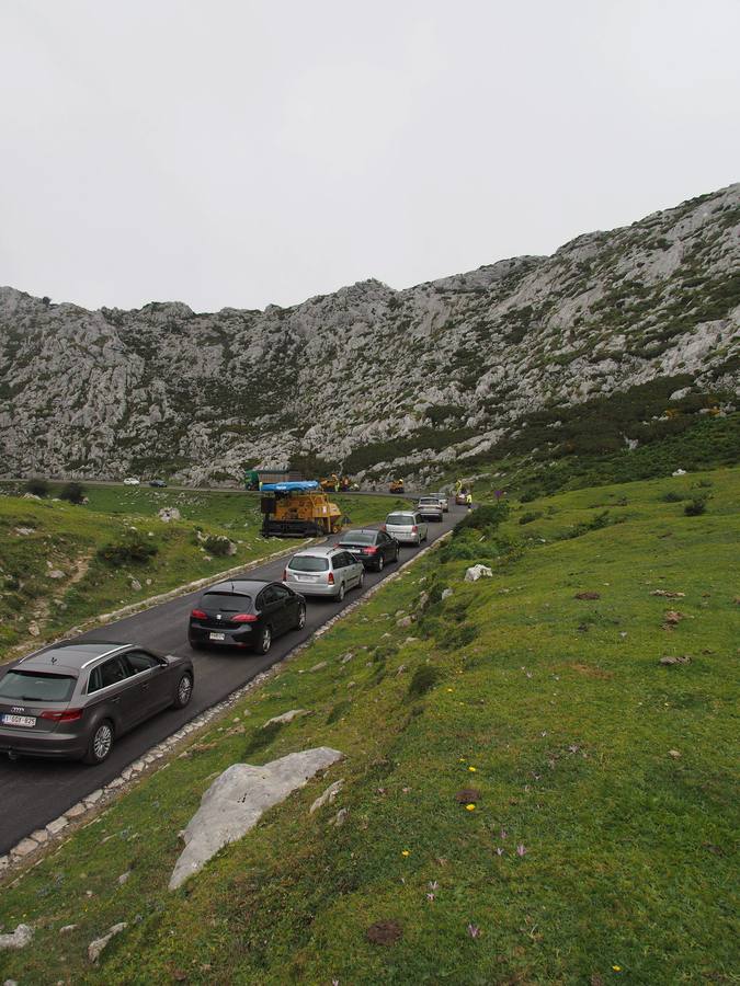 Colapso en la carretera a los Lagos de Covadonga