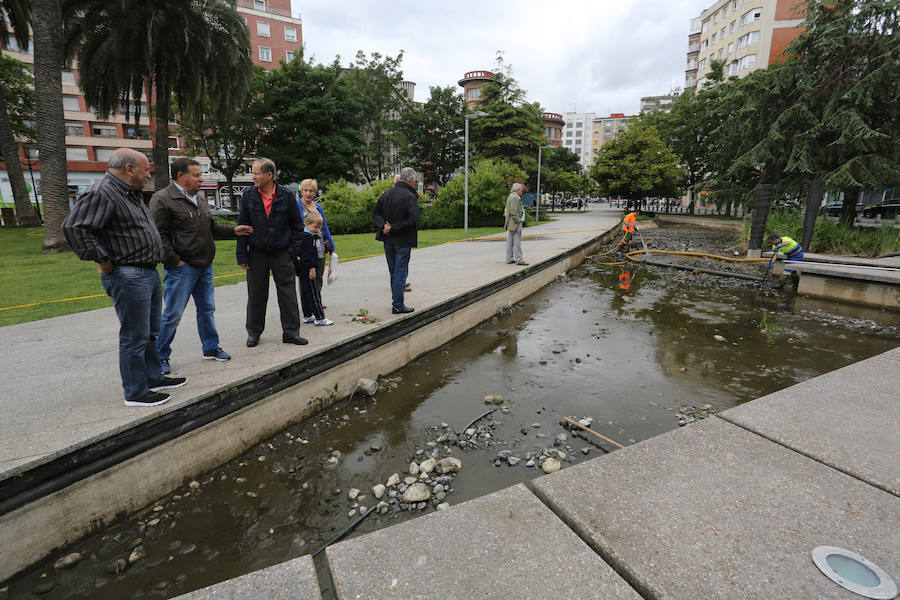 Continúan sacando cangrejos rojos en el estanque de la plaza de Europa