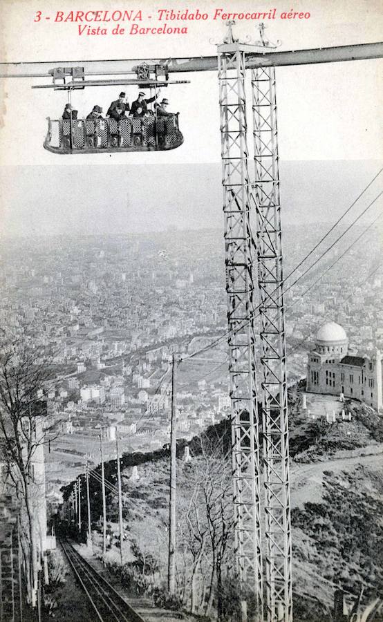Tarjeta Postal. «Tibidabo. Ferrocarril aéreo. Vista de Barcelona», 1912.