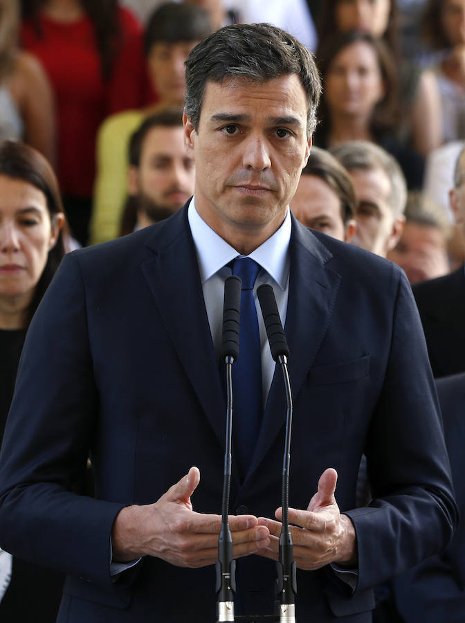 Pedro Sánchez, tras el minuto de silencio en el Congreso.