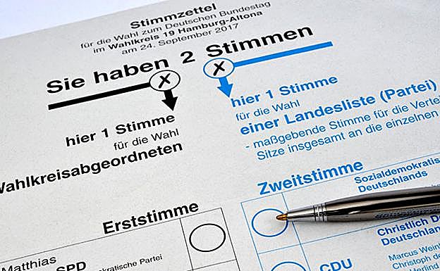 Modelo de papeleta en las elecciones legistlativas en Alemania.