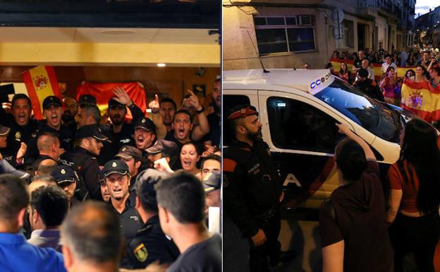 Albiol, en su visita al hotel de Pineda del Mar donde se alojan policías gijoneses.