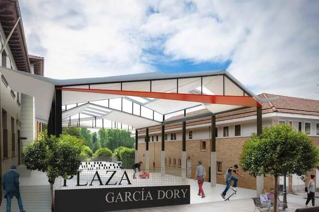 La plaza García Dory de Arriondas, en una inforgrafía que muestra el resultado final tras su próxima remodelación.