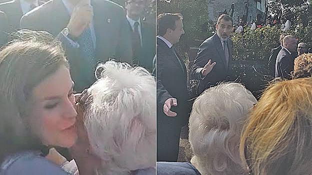 Don Felipe, sorprendido al ver entre el público a Menchu Álvarez del Valle y ésta, abrazando a la Reina