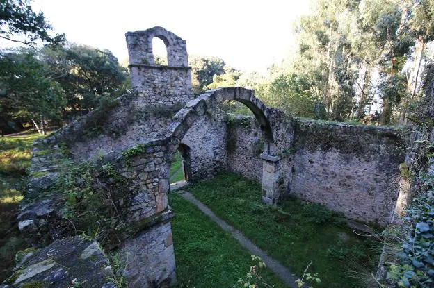 Las ruinas del antiguo monasterio de Tina, ubicado en el concejo de Ribadedeva, se descubren tras un paseo por el encinar de Pimiango. 