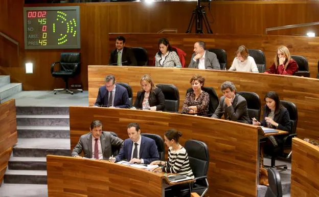 Diputados del grupo socialista durante la votación de las propuestas de acuerdo en la Junta General.