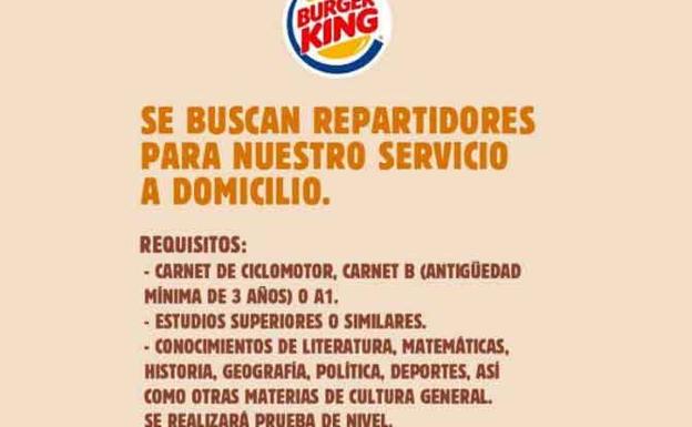 La criticada oferta de empleo de Burger King es una campaña publicitaria