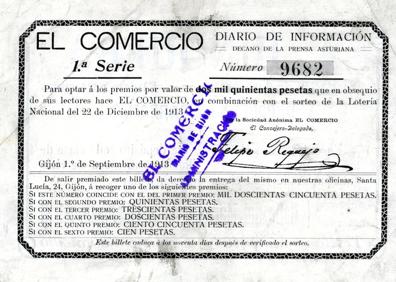 Imagen secundaria 1 - En la primera imagen, tarjeta postal con el gaitero Remis Ovalle con un tambor, en1960; en la segunda, participación de Lotería de EL COMERCIO en 1913 y, en la última, anuncio de Nochevieja de 1967.