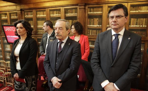 Cristina Valdés, directora general de Universidades; Wenceslao López, alcalde de Oviedo; Manuel Ángel Álvarez, vicealcalde de Mieres, y la edil de Educación de Gijón, Montserrat López. 