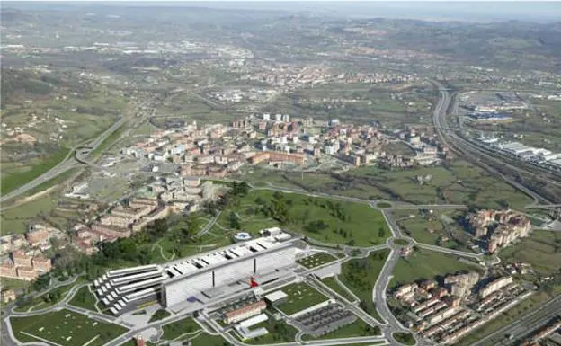 El barrio, con su configuración actual, al lado del Hospital Universitario Central de Asturias. 