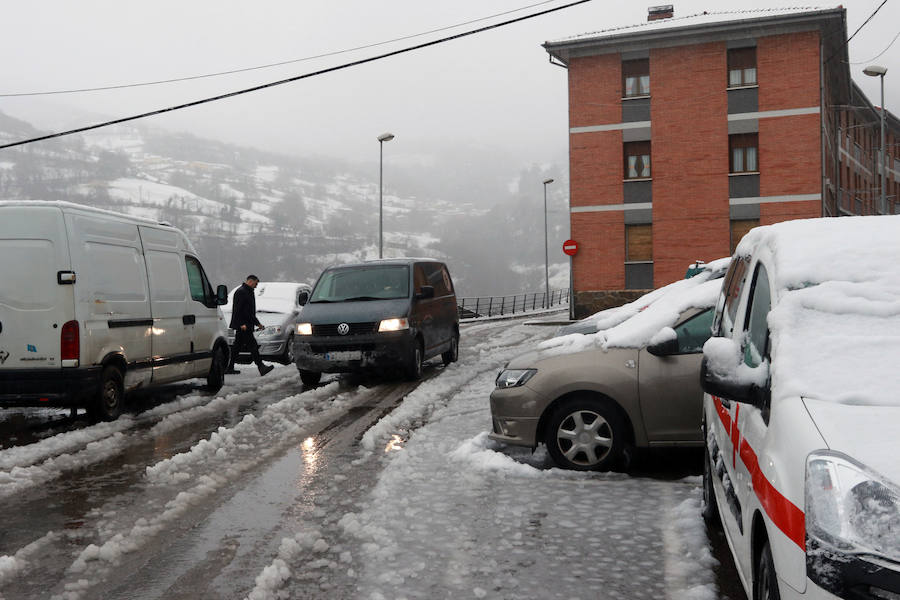 La llegada de un nuevo frente frío mantiene gran parte de Asturias bajo un manto blanco. Además de la nieve, la caída de árboles está complicando la circulación en varias carreteras de la región. 