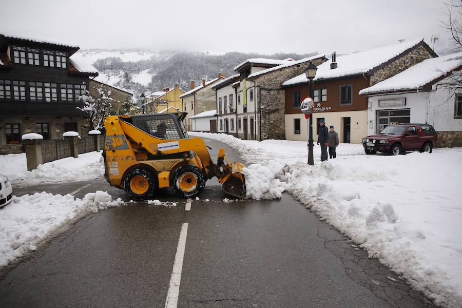 En los municipos de las Cuencas se afanan por despejar los accesos a los pequeños núcleos de población, que han quedado impracticables, no solo por la nieve acumulada, sino por argayos y caídas de árboles. 