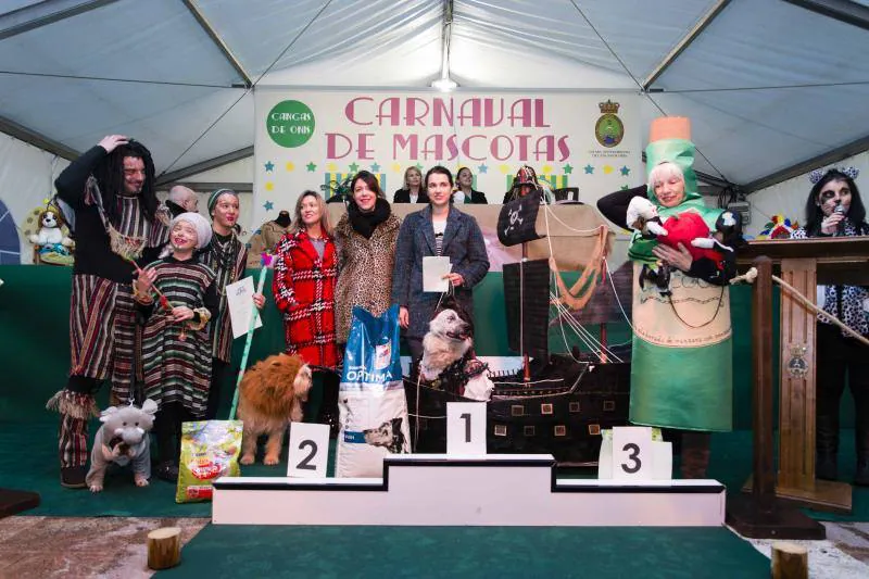 El antroxu cangués disfrutó de un divertido desfile en el que los perros pasearon divertidos atuendos.