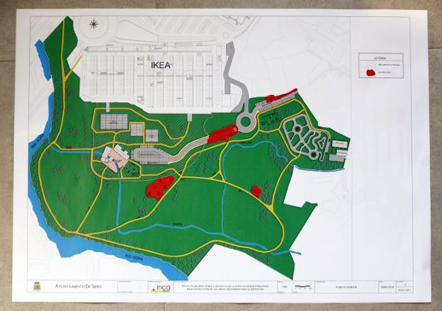 El plano de cómo va a quedar el área verde y deportiva de Paredes tras las obras. 