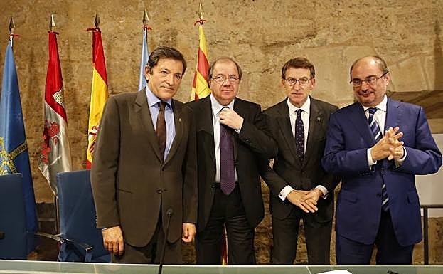 Los presidentes de Asturias, Castilla y León, Galicia y Aragón, en el cuentro celebrado en León. 
