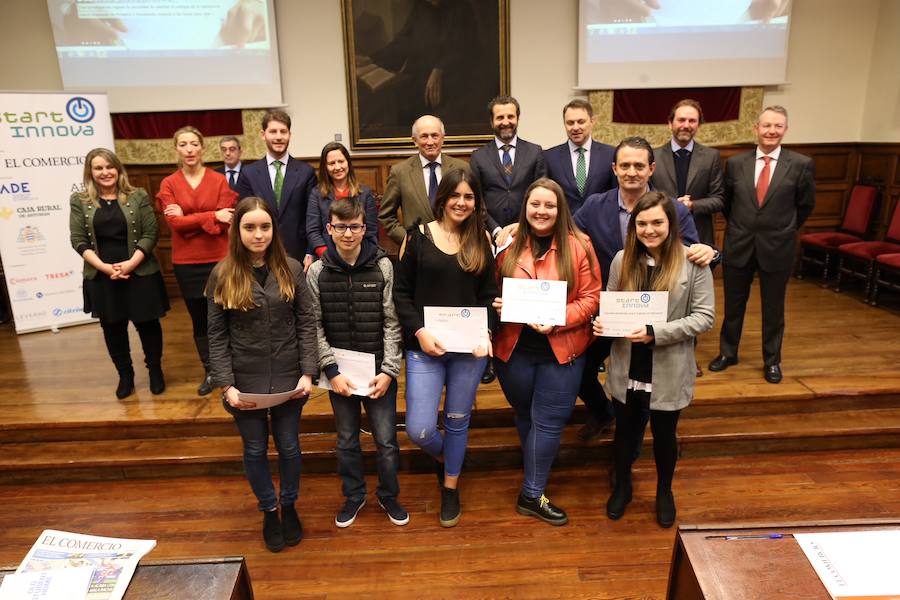 Medio centenar de estudiantes asturianos se han clasificado para la gran final de STARTinnova, el programa de fomento de la cultura emprendedora que promueve EL COMERCIO. Organizados en cinco equipos, han presentado sus proyectos ante un jurado de expertos en el Aula Magna del Edificio Histórico de la Universidad de Oviedo.