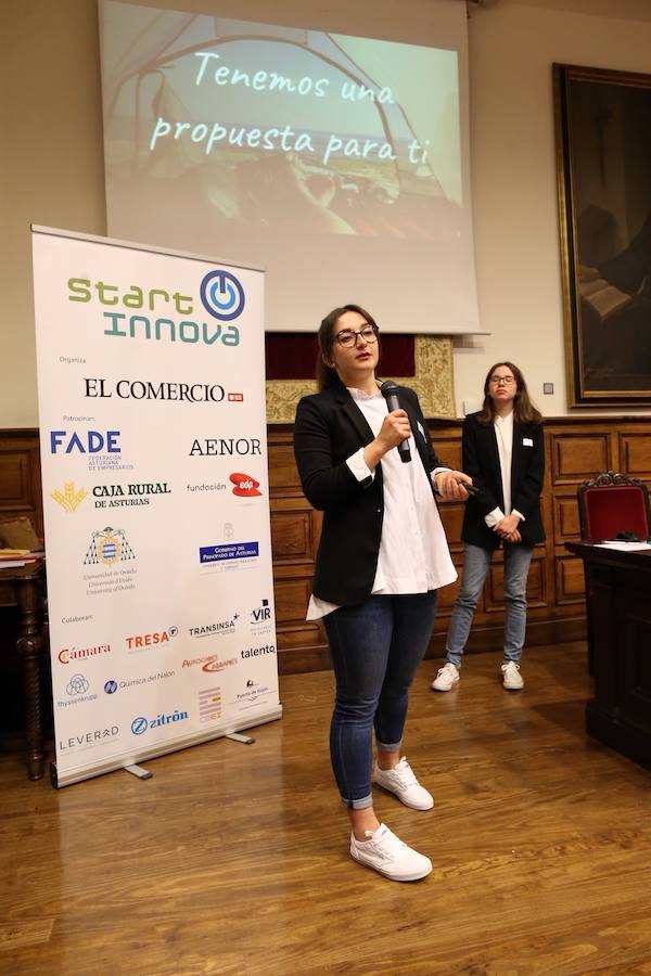Medio centenar de estudiantes asturianos se han clasificado para la gran final de STARTinnova, el programa de fomento de la cultura emprendedora que promueve EL COMERCIO. Organizados en cinco equipos, han presentado sus proyectos ante un jurado de expertos en el Aula Magna del Edificio Histórico de la Universidad de Oviedo