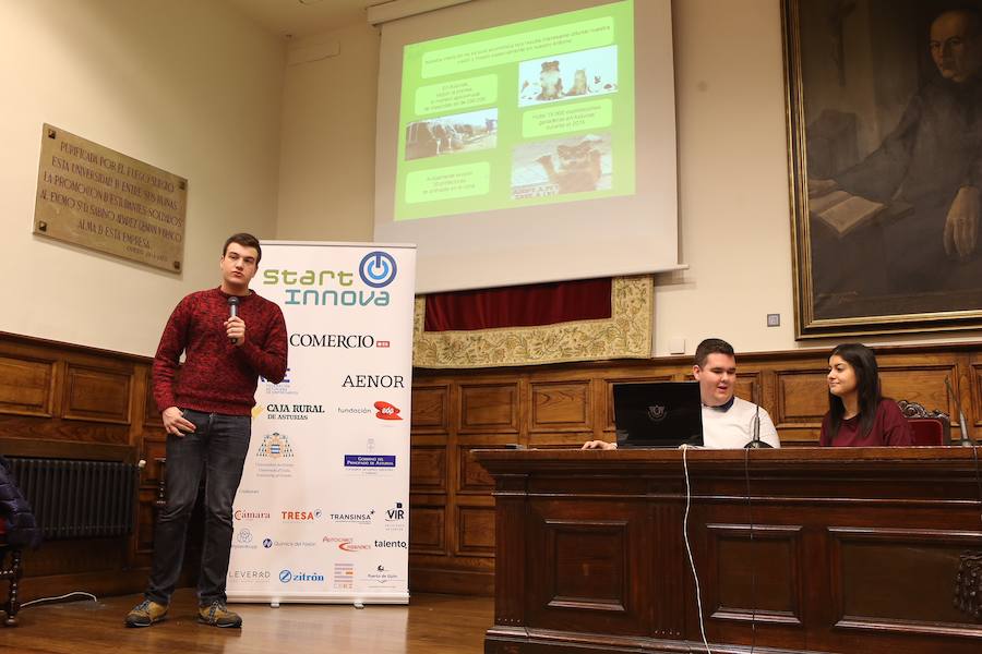 Medio centenar de estudiantes asturianos se han clasificado para la gran final de STARTinnova, el programa de fomento de la cultura emprendedora que promueve EL COMERCIO. Organizados en cinco equipos, han presentado sus proyectos ante un jurado de expertos en el Aula Magna del Edificio Histórico de la Universidad de Oviedo.