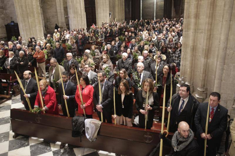 Las intensas lluvias han obligado a suspender las procesiones del Domingo de Ramos en casi todas las localidades de Asturias. Las bendiciones de los ramos se han celebrado en el interior de los templos. 