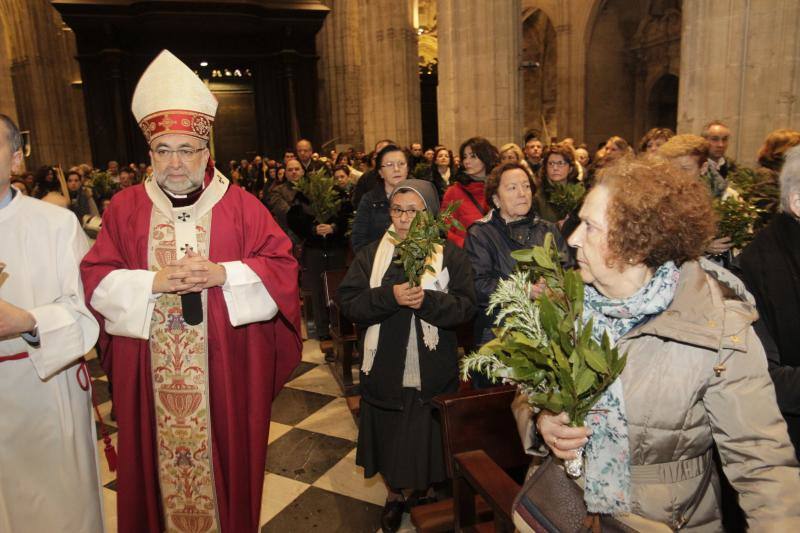 Las intensas lluvias han obligado a suspender las procesiones del Domingo de Ramos en casi todas las localidades de Asturias. Las bendiciones de los ramos se han celebrado en el interior de los templos. 