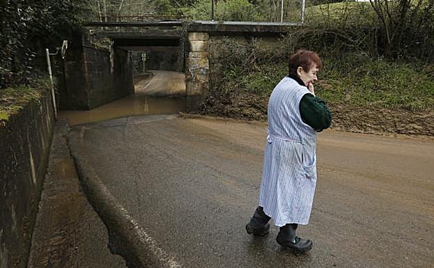 Elena Arenas observa las consecuencias de la riada en la carretera principal de Fontaciera. 