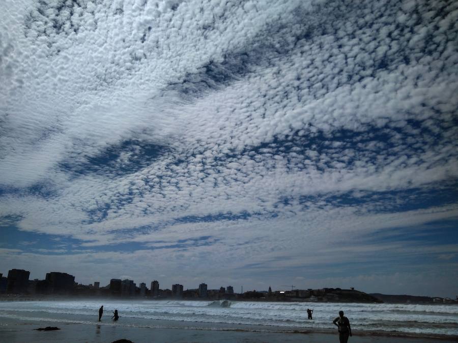 Típico cielo empedrado producido por Altocumulus (nubes medias). Este cielo empedrado tiene un refrán : "CIELO EMPEDRADO, SUELO MOJADO". Es verdad, estas nubes no dejan precipitación pero si las nubes que vengan detrás de ella.