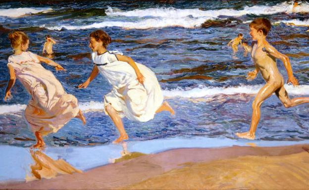 'Corriendo por la playa', pintado en 1908, seis años después de que Sorolla viniera a Asturias a buscar otra luz. 