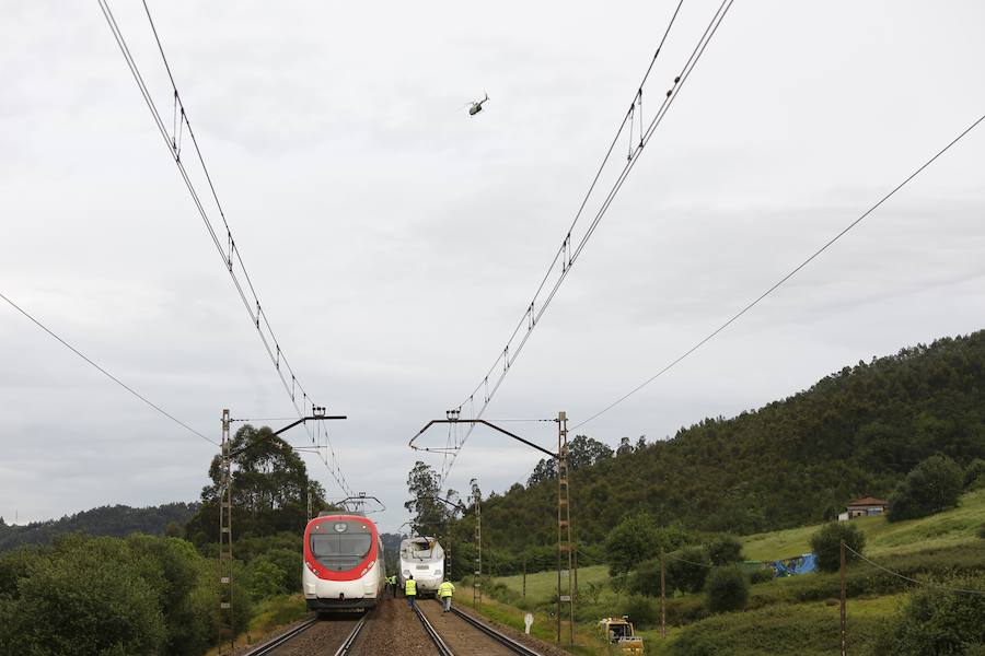 Las ramas entraron en la cabina e hirieron al conductor del tren, que cubría la ruta Madrid-Gijón y transportaba a 97 personas