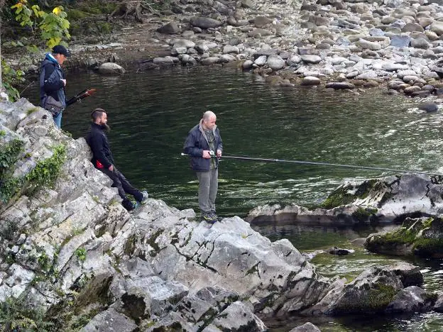 Pesca del salmón en el río Sella. 