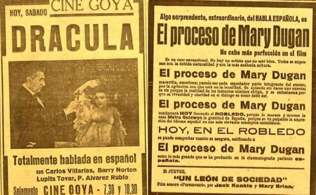 Anuncios de 'Drácula' y 'El Proceso de Mary Dugan' en EL COMERCIO.