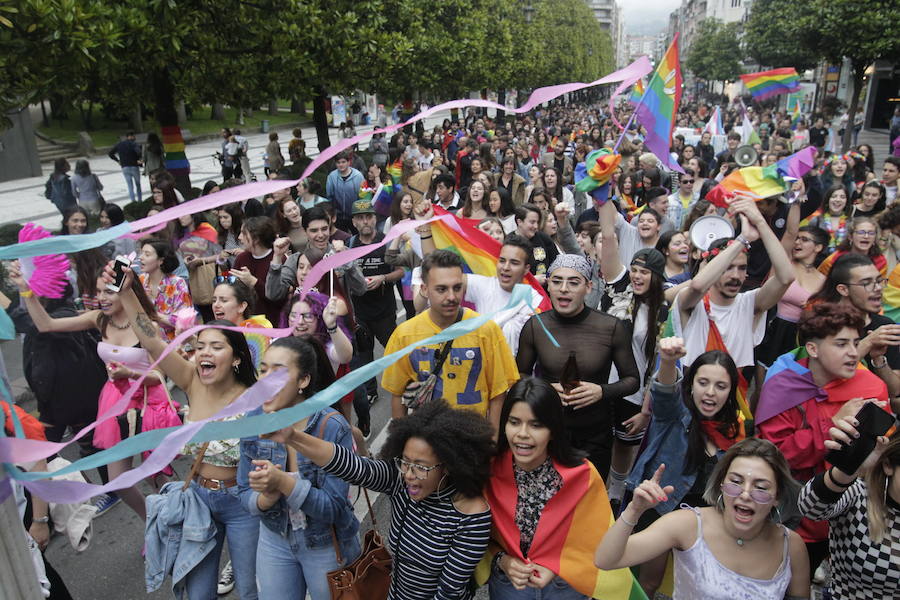 La manifestación con el lema 'Sal del armario y toma la calle', y ha sido organizada por la plataforma Transmaricabollo de Asturias