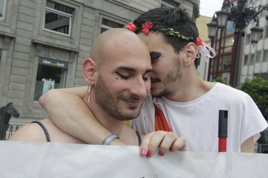 La manifestación con el lema 'Sal del armario y toma la calle', y ha sido organizada por la plataforma Transmaricabollo de Asturias