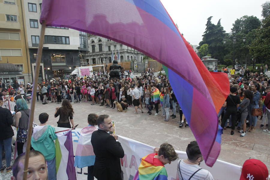 La manifestación con el lema 'Sal del armario y toma la calle', y ha sido organizada por la plataforma Transmaricabollo de Asturias