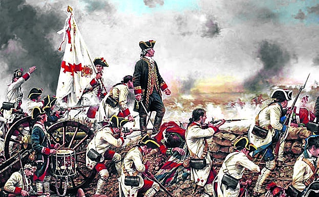 Bernardo de Galvez comandando el asalto en la Batalla de Pensacola. Pintura de Augusto Ferrer-Dalmau. 