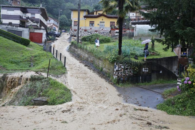 Calles y comercios anegados, argayos, casas incomunicadas e incluso accidentes de tráfico. Las intensas lluvias han dejado un reguero de daños en Asturias, sobre todo, en concejos como Oviedo, Siero y Mieres. En Llanes se han visto sorprendidos por un 'tornado'.