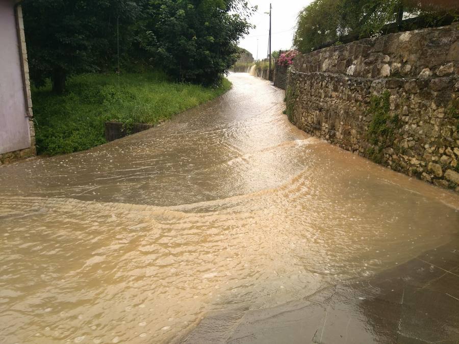 El desprendimiento del Oriente se produjo esta tarde en las inmediaciones de la gasolinera de Arenas y corta la AS-114 que une el concejo con Panes. En Grado, permanece cortada la AS-311
