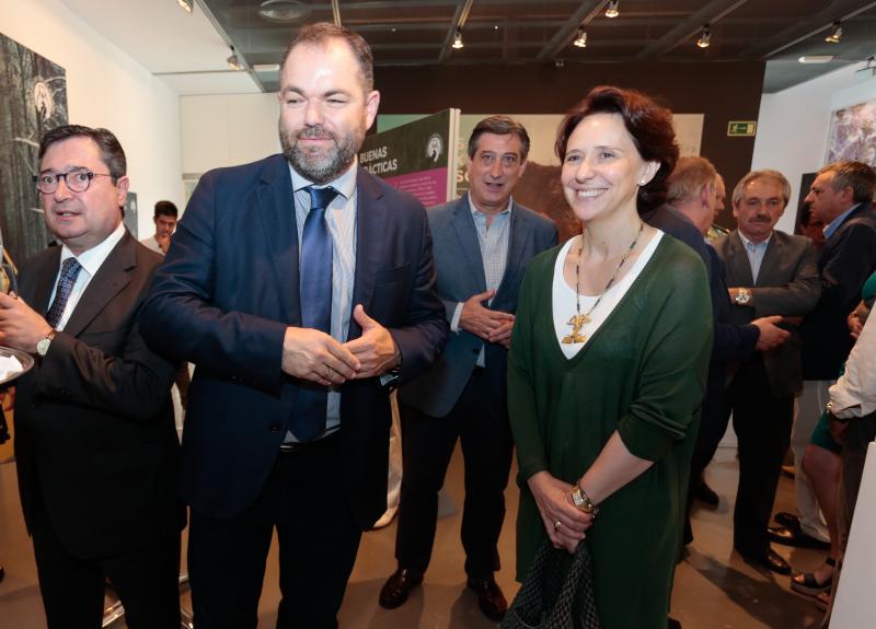 El presidente de la Fundación Oso de Asturias, Nicanor Fernández, y de la autoridad portuaria de Gijón, Laureano Lourido, han inaugurado la exposición 'Osos' en la Antigua Rula.